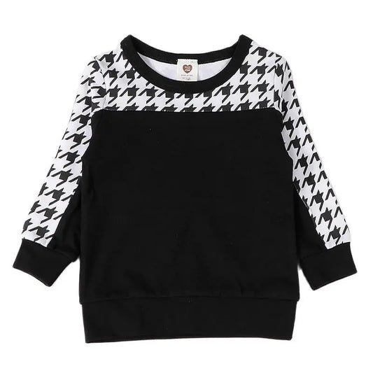 New casual outfit for kids long sleeves autumn winter contrast houndstooth boy girls clothes autumn and winter children t-shirt