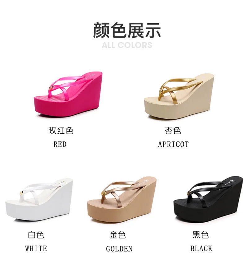 Sexy Slippers for Women in Summer High Slope Heel Shoes 11cm Thick Bottom Non-slip Women's Sandals Beach Slippers Wedge Sandals