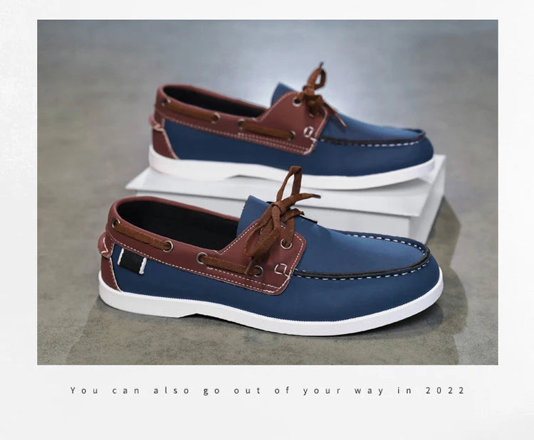 Men Loafers Strap Design Boat Shoes PU Leather High Quality Comfortable Slip-On Soft Flat Driving Shoes For Male Plus Size 40-48
