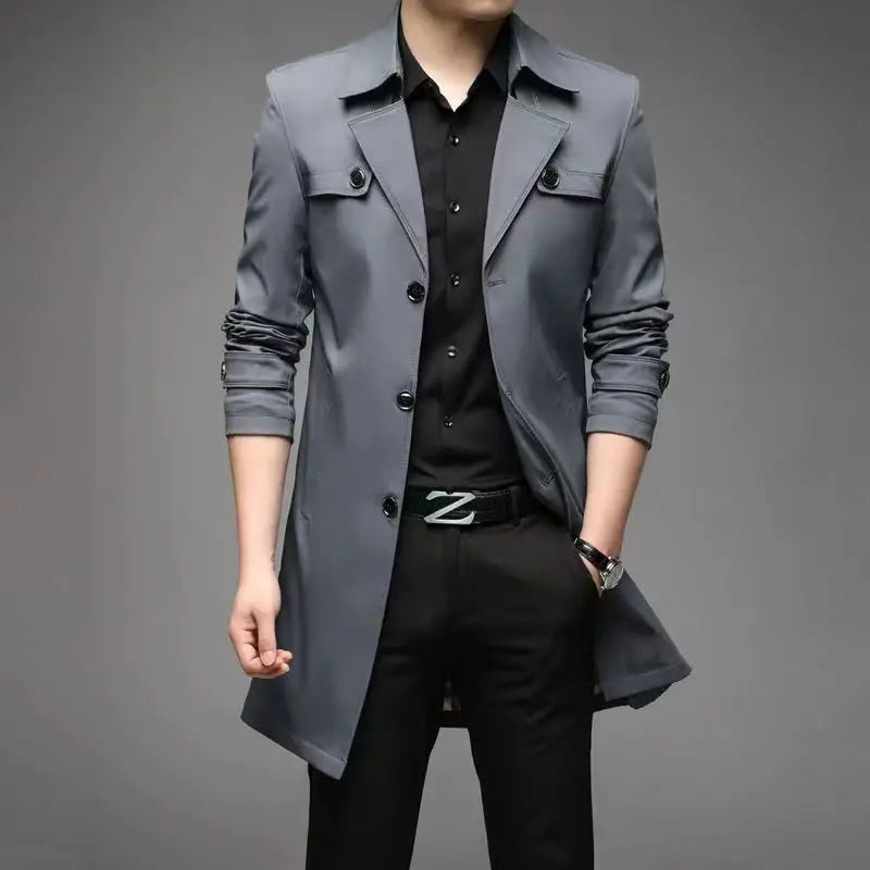 2025 Spring Autumn New Style Windbreaker Men Mid-Length Business Casual Jacket Iron-Free Jacket Large Size Jacket