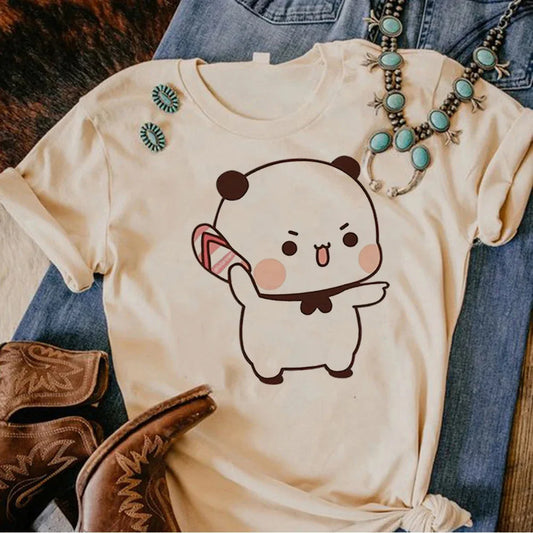 Bubu Dudu Panda Bear Tshirts Short Sleeve Summer Women Tee-shirt Cartoon Graphic Printing Tshirts Casual  Harajuku Sleeve Casual