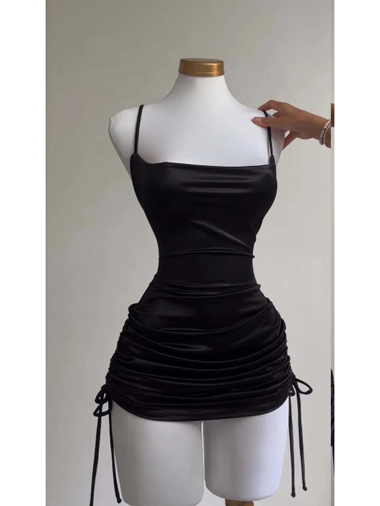 Sexy Sleeveless Backless Bodycon Mini Dress Women Lace Up Party Black Y2K 2025
