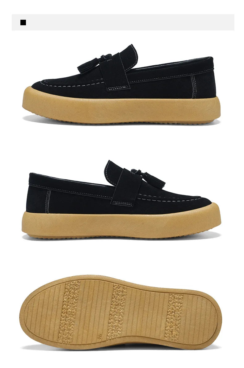Mens Loafers Tassel Shoes Autumn  Fours Season British Style Fashion Casual Shoes Trendy Platform Anti Slip Vulcanized Shoes