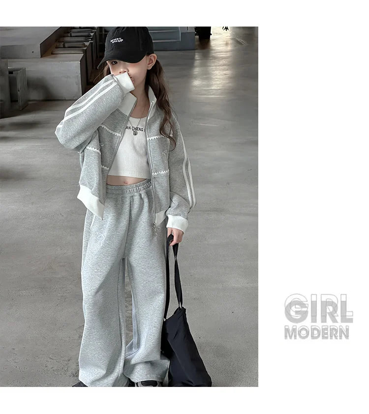 Children's Clothes Sets Girls Sports Suits Spring Autumn Jacket Pants Outdoor Causal Style Tracksuit 2 Piece Teenager Set 5-14Y