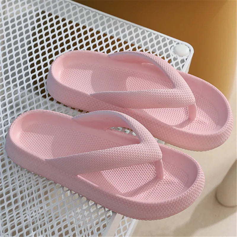 Rimocy Soft Sole EVA Women's Flip Flops 2025 Summer Beach Non-slip Cloud Slippers Women Thick Platform Clip Toe Bathroom Slides