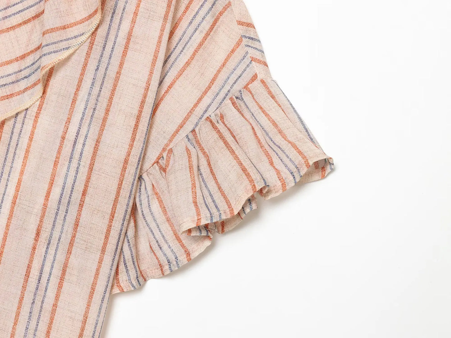 KONDALA Casual Striped Summer Woman Suits Lace-up V-Neck Shirt+ Drawstring Lace Shorts Fashion 2026 Female Elegant Tiered Sets