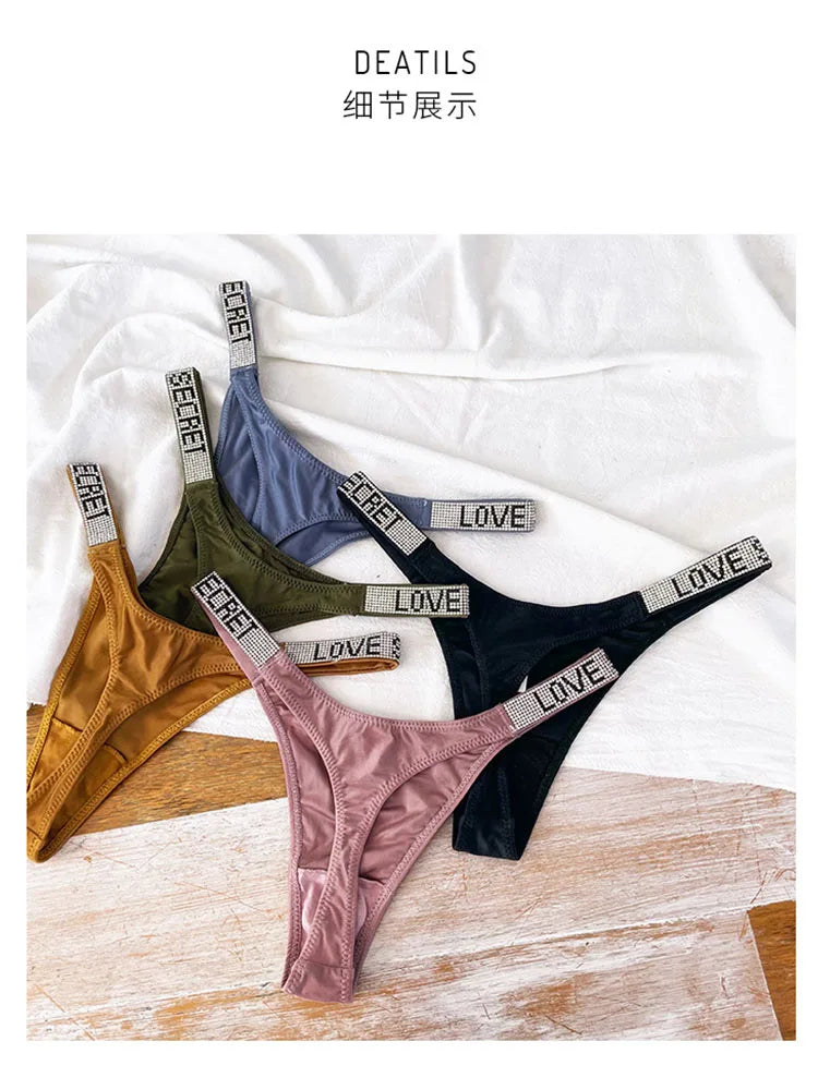 Comfort Ice Silk Seamless Panties Women G String Sexy Rhinestone Leopard Underwear Cotton Low Waist Fitness Lingerie T Thongs