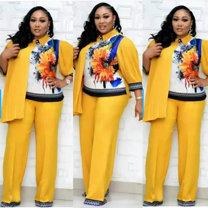 African Fashion Two-piece Set - Chic Top and High Waisted Wide Leg Pants Set - Casual, Comfortable, Suitable for Daily Wear