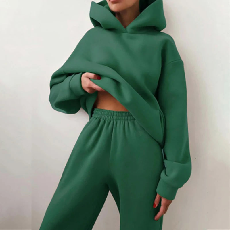 Women Two Piece Sets Tracksuit 2022 Autumn Casual Solid Long Sleeve Hoodie Sweatshirts Female Fashion Oversized Trouser Suits