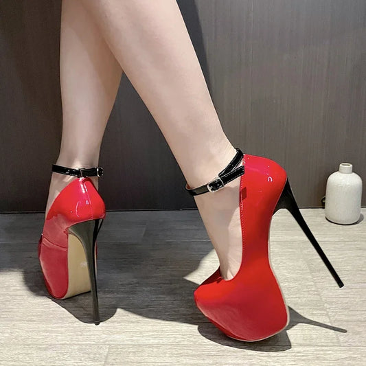 Eilyken 2026 New Sexy Extreme Thin High Heels Women Pumps Elegant Round Toe Buckle Strap Banquet Pole Dancing Sandals Shoes