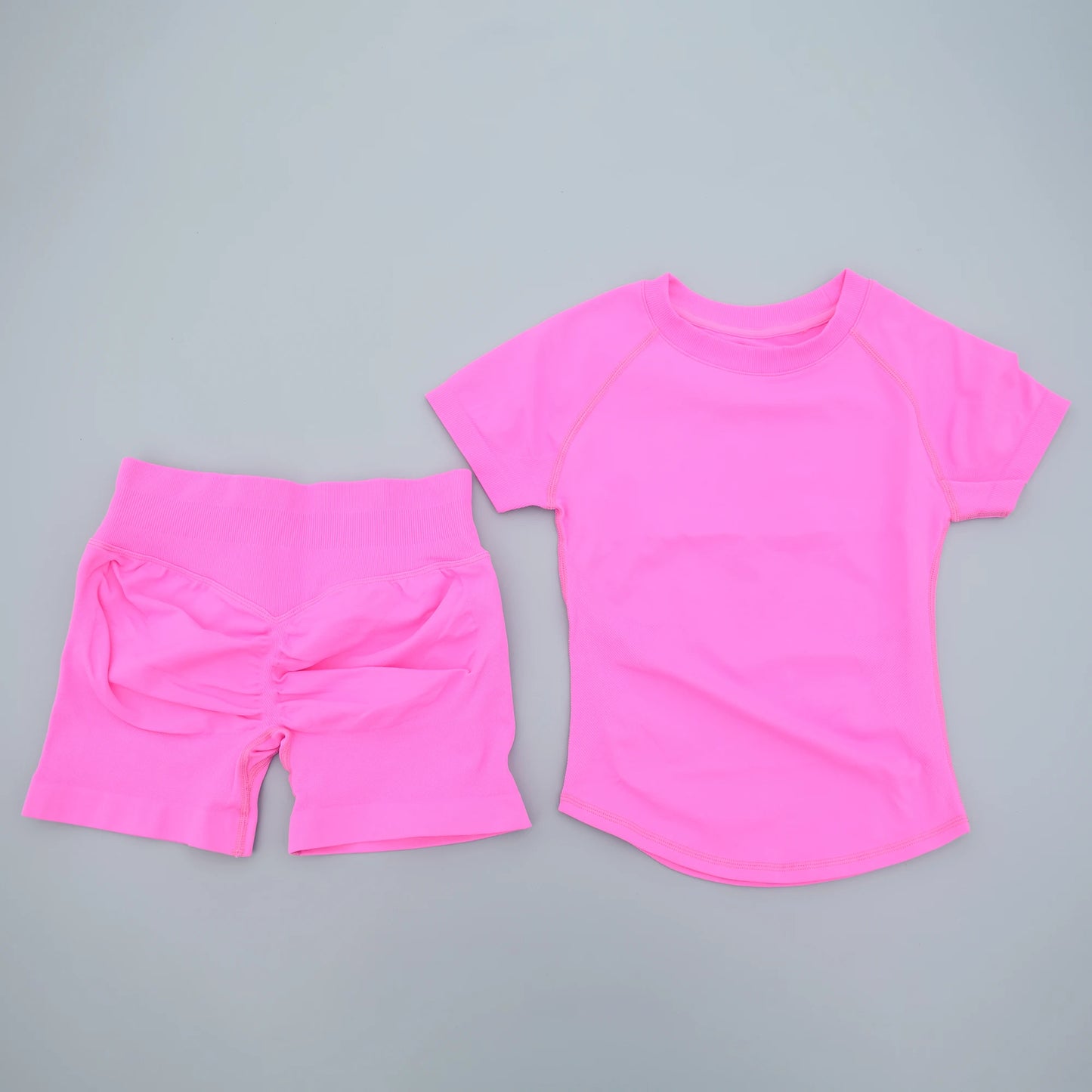 2 Pcs Sports Gym Sets Short Sleeve Seamless Clothing Fitness Set Women Workout Running Sports Short Leggings Suit