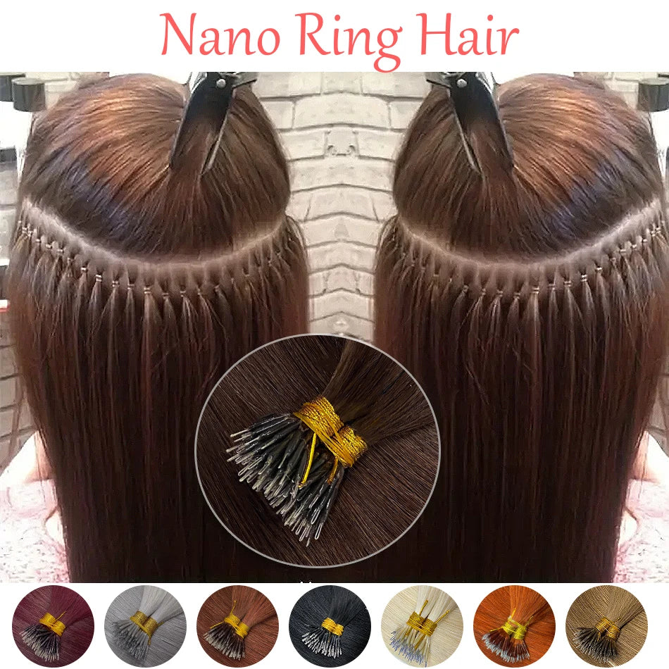 nano rings hair extension real human hair Invisible Mini Silicone Beads Black Brown Blonde Microlink 100% human Hair Extensions