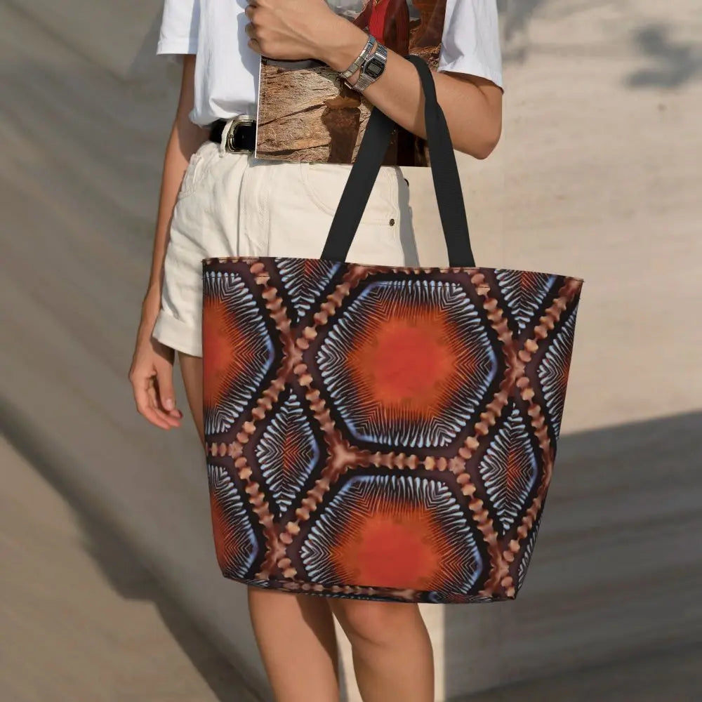 African Ankara Prints Grocery Shopping Tote Bags Women Geometric Ethnic Art Canvas Shoulder Shopper Bags Big Capacity Handbag