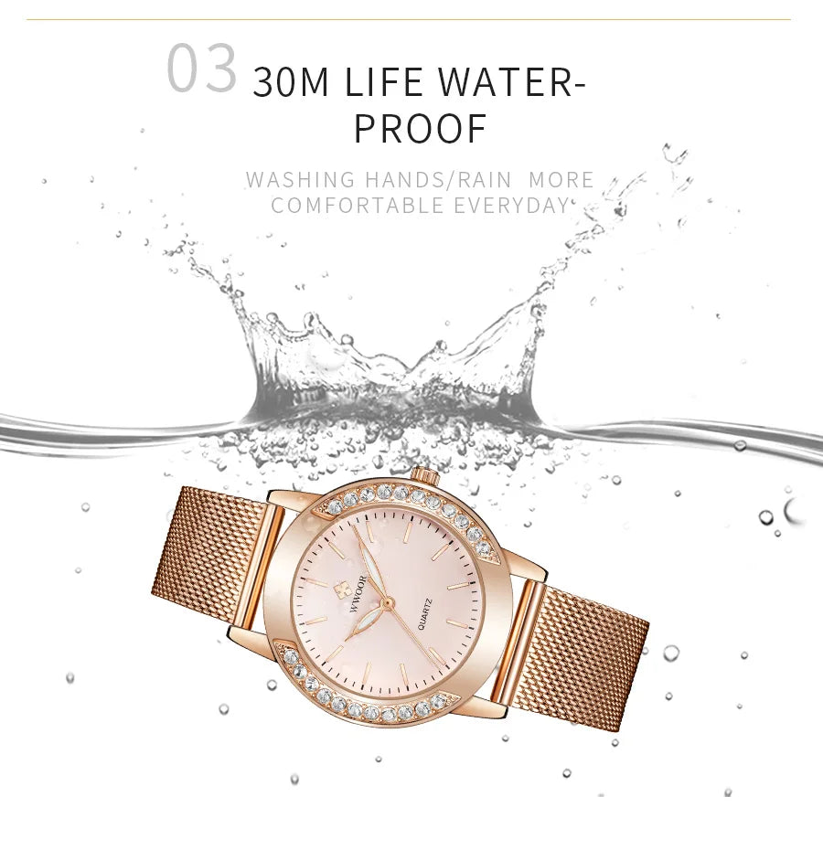 Diamond Watch For WWOOR Women Dress Simple Clock Ladies Quartz Bracelet Wristwatch Elegant Watches Gift For Women Reloj Hombre
