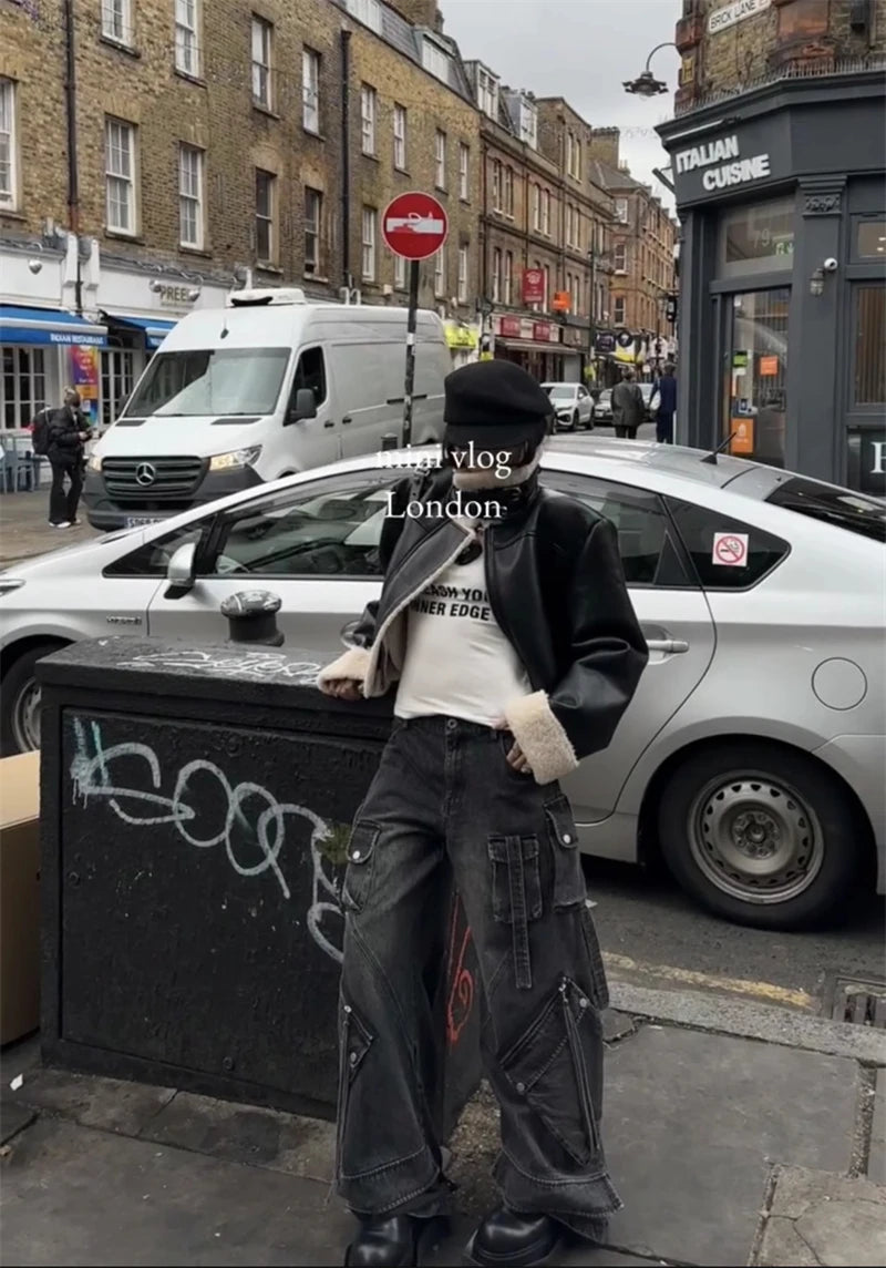 Women's Black Gothic Baggy Cargo Jeans Harajuku Oversize Denim Trousers Y2k 90s Vintage 2000s Emo Jean Pants Trashy Clothes 2024