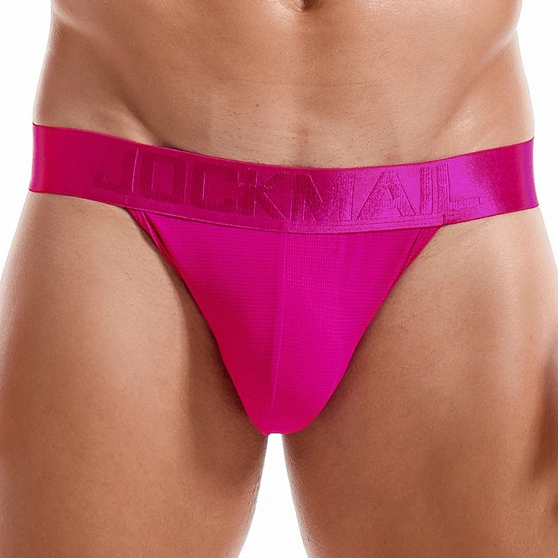 JOCKMAIL Sexy Men's G-string Fashion Low Waist Solid Color Male Thongs Underwear Breathable Mesh Sports Underpants Shorts
