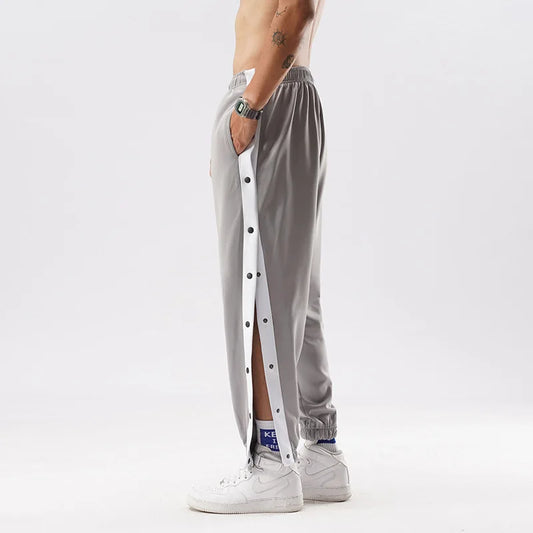 Men Jogger Pants Contrast Color Sides Buttons Stretch Workout Long Trousers Casual Sports Sweatpants Streetwear