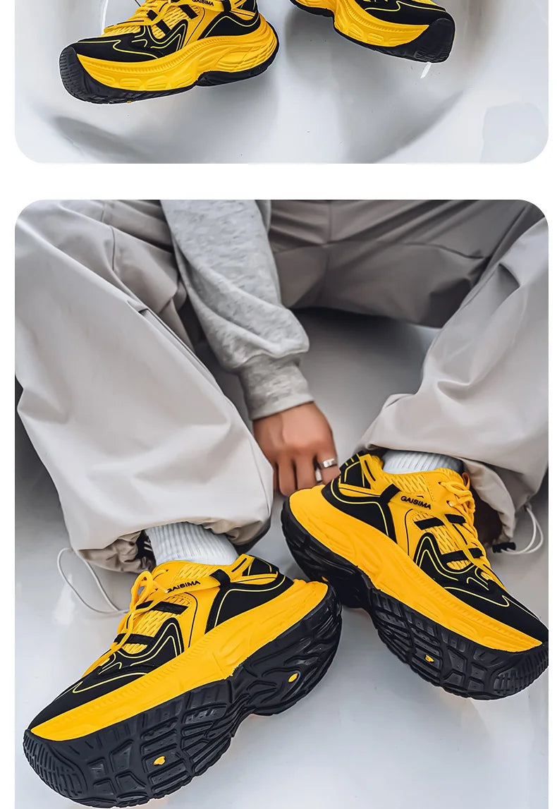 Professional Running Shoes Unisex Thick Bottom Sport Shoes Men Women Luxury Brand Walking Jogging Shoe Couples Yellow Sneakers