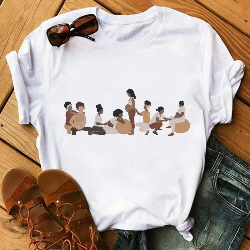 Fashion Print T-shirt Kawaii Melanin T Shirt Women Funny Black African Curly Hair Girl Graphic Tees Aesthetic Tshirt Female