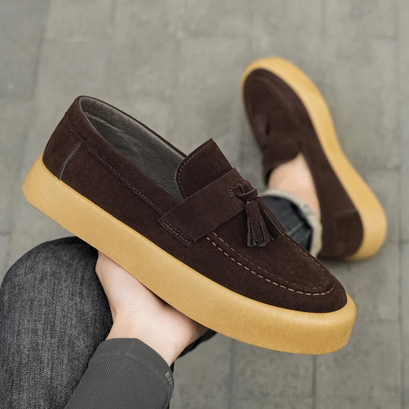 Mens Loafers Tassel Shoes Autumn  Fours Season British Style Fashion Casual Shoes Trendy Platform Anti Slip Vulcanized Shoes
