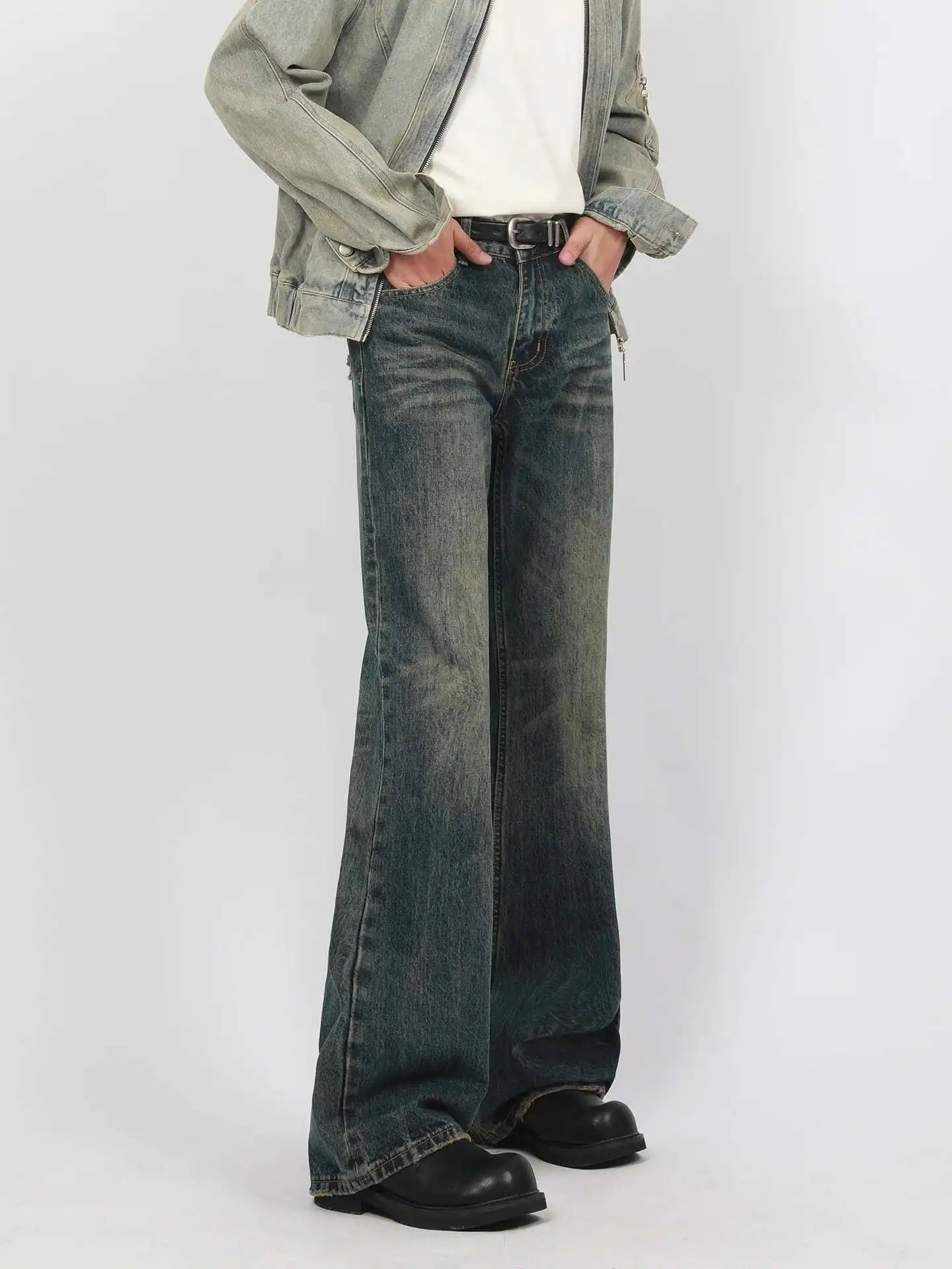IEFB New Spring Men's Micro Flared Jeans Korean Straight Leg Design Solid Color High Street Fashion Male Denim Pants 9W1407