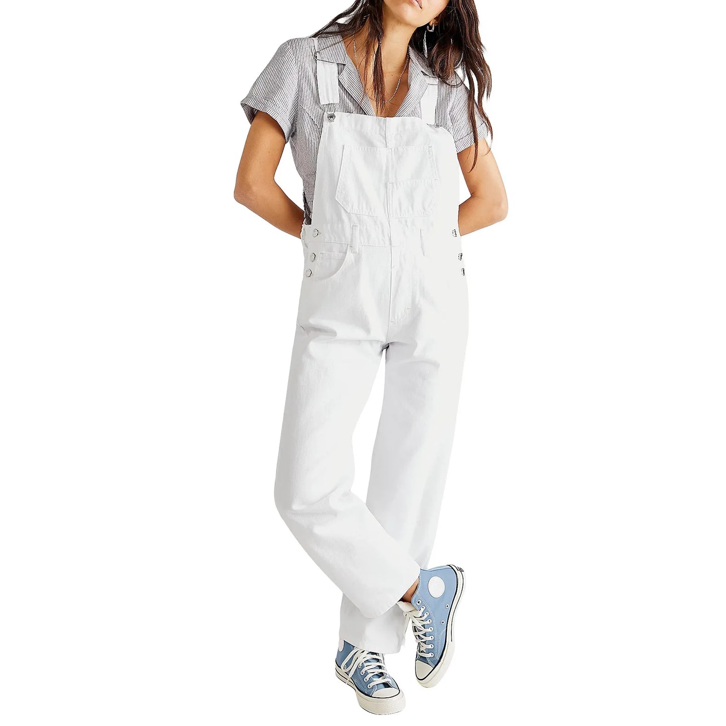 Lady Jumpsuits Retro Loose Straight Shoulder Straps Suspenders Pocket Overalls Casual Commuting Daily Work Wear Fashion Rompers