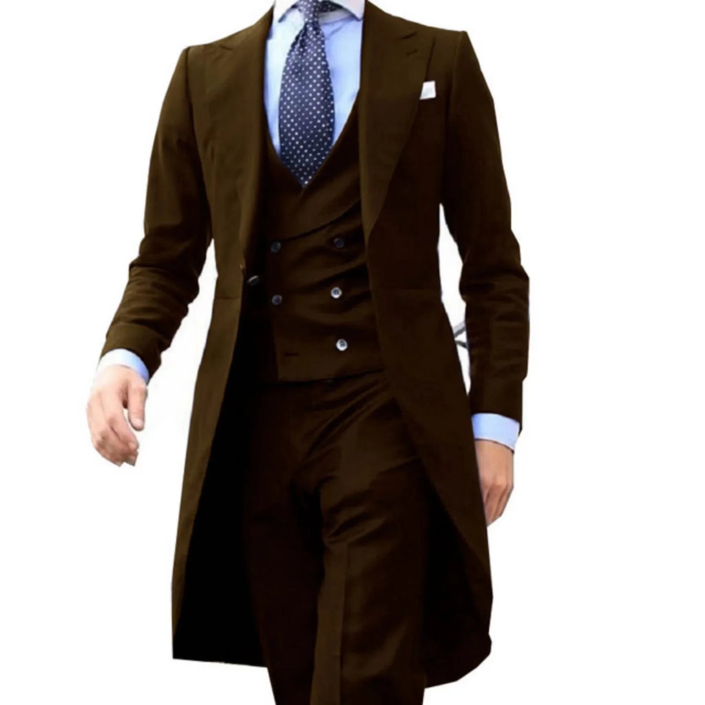 Suits for Men Peak Lapel Long Tail Coat 3 Pieces Blazer Vest and Pants Set Formal  Wedding Dresses Ceremony Evening Party