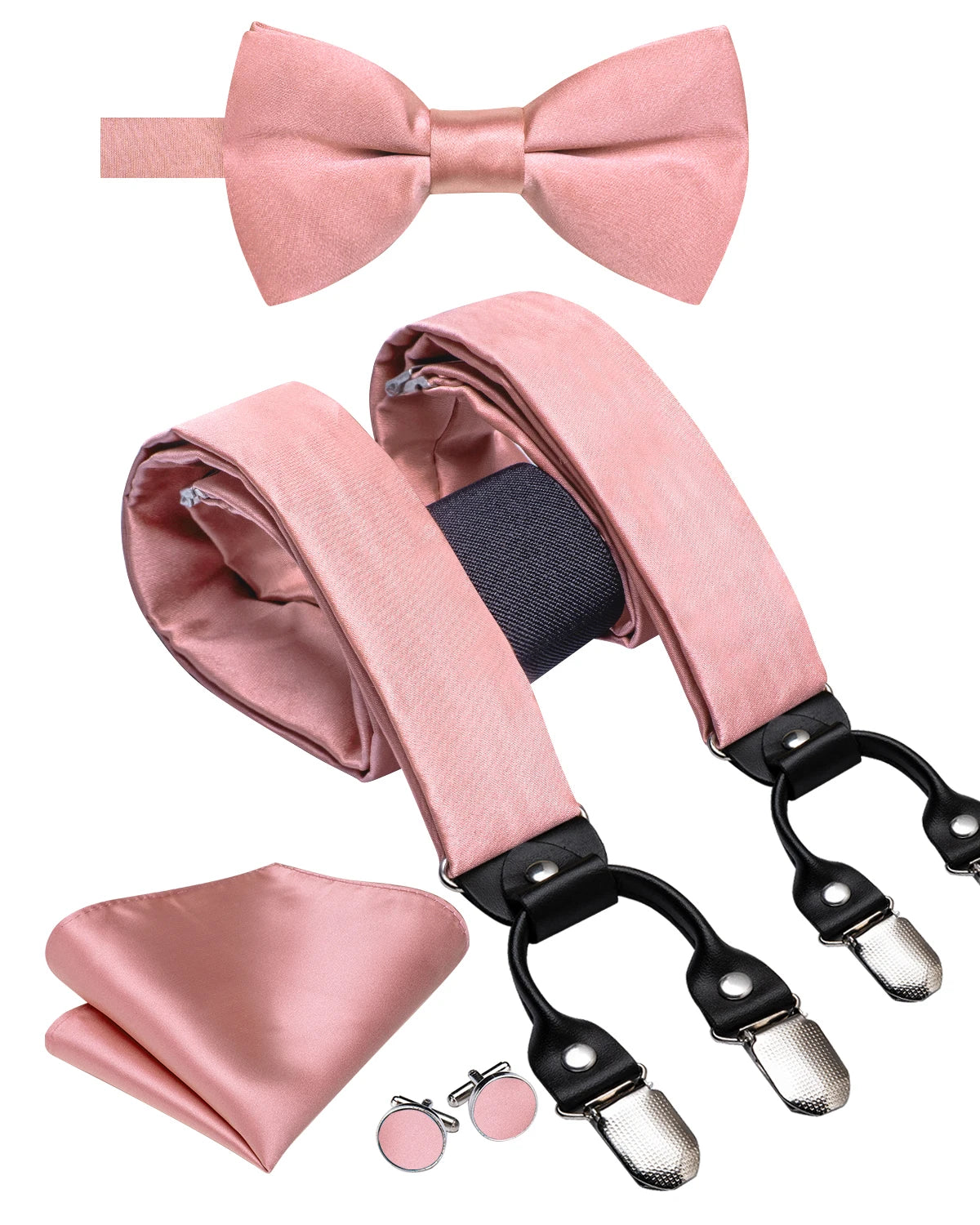 Hi-Tie Silk Adult Men's suspenders Set Leather Metal 6 Clips Braces Gold Brown Floral Vintage Men Fashion Wedding Suspenders Men BAZAARHUBO