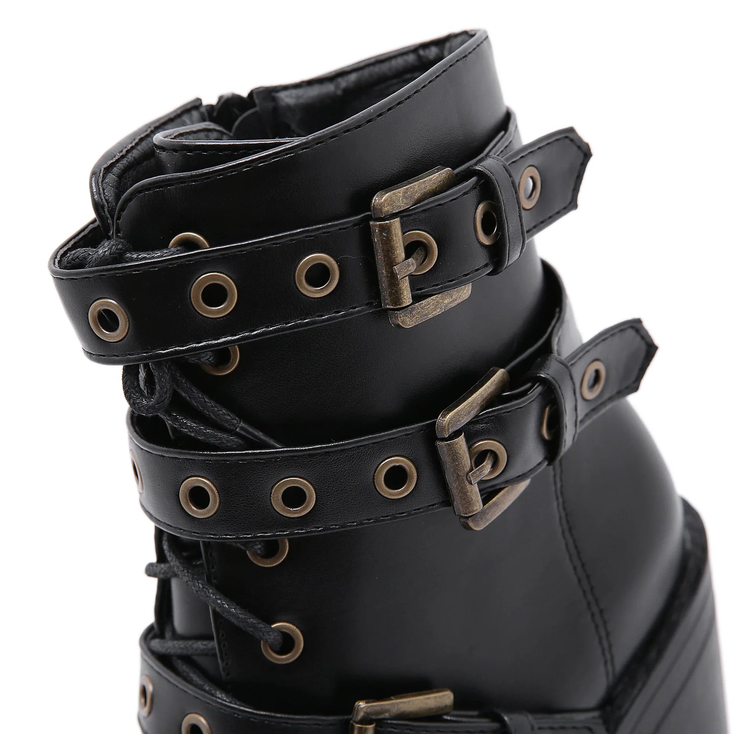 Zip Up Platform Ankle Boots High Heels Round Head Black Leather Goth Studded New Rock Combat Punk Women Shoes On Offer