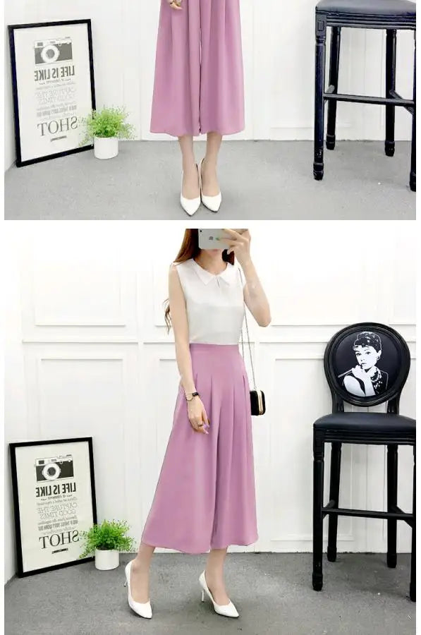 High Waist Wide Leg Pants Skirt Pants Chiffon Cotton Linen Seven Eighteen Length Trendy Women's Casual Trousers Commute Style