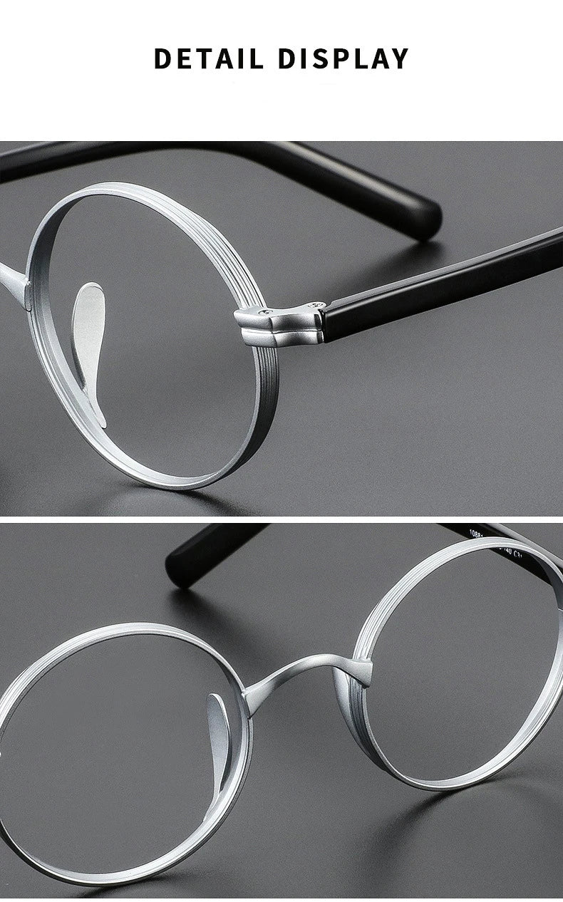 Vintage Wide Edge Alloy Glasses Frame for Men and Women High Quality Optical Acetate Leg Small Round Eyeglasses BAZAARHUBO