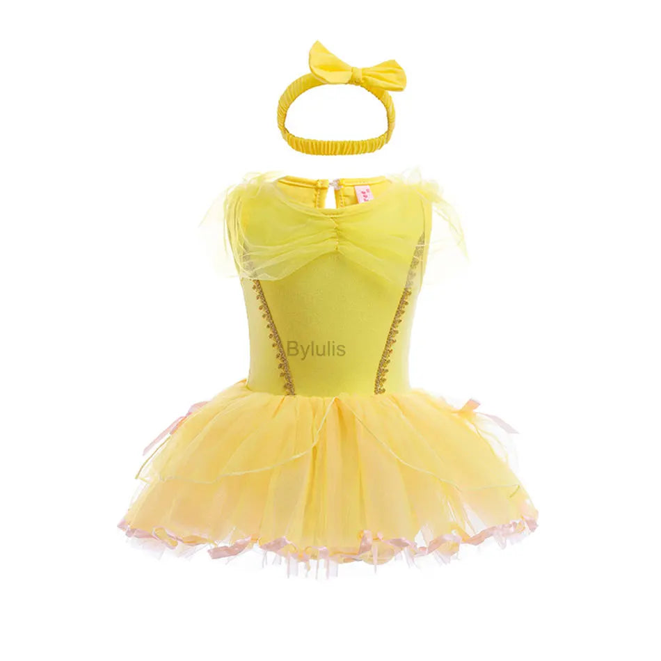 Baby Girls Costumes Kid Romper Tutu Dress with Headband Infant Baby Girl Princess Alice Clothes Aurora Belle Dress Party Costume