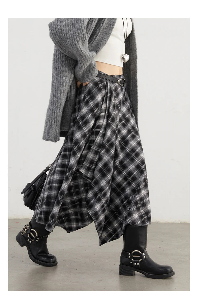 Chic Ven Women Skirt A Line Retro Loose High Waist Plaid Long Autumn Winter 2026