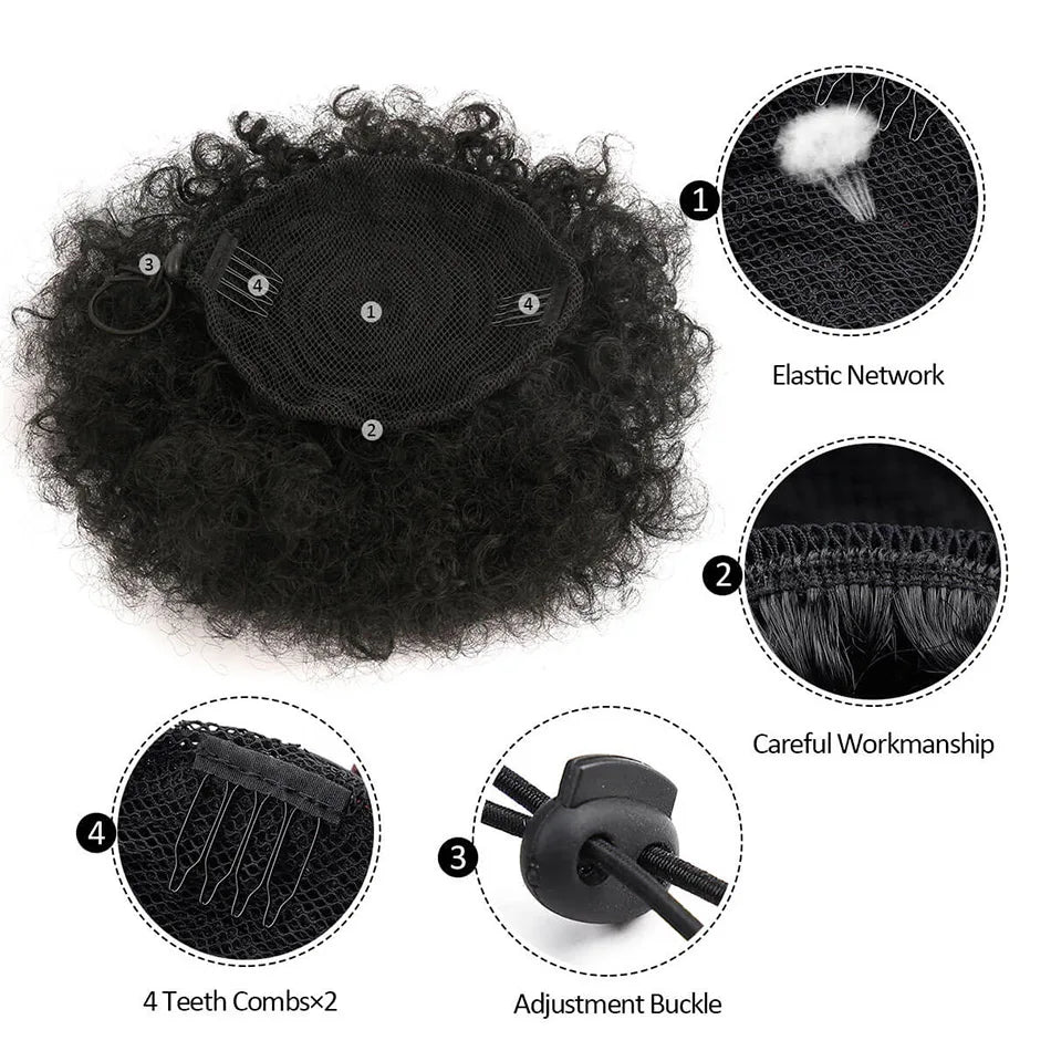 Synthetic Afro Puff Drawstring Ponytail Hair Pieces Clip on Ombre Honey Colored Blonde Kinky Drawstring Curly Ponytail