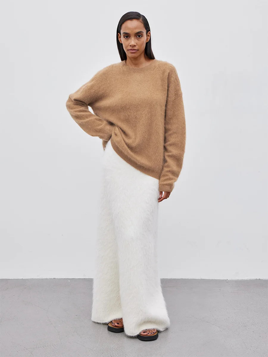 Blubelle Women's Autumn Winter Solid Color Knit Sweater O-Neck Long Sleeve Loose Fit Casual Relaxed Fashion Pullovers