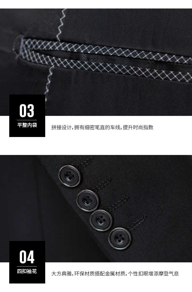 Men's Lapel Black Suit Set Coat Vest Trousers / Business Groomsmen Groom Wedding Dress Fprmal Blazer Pants