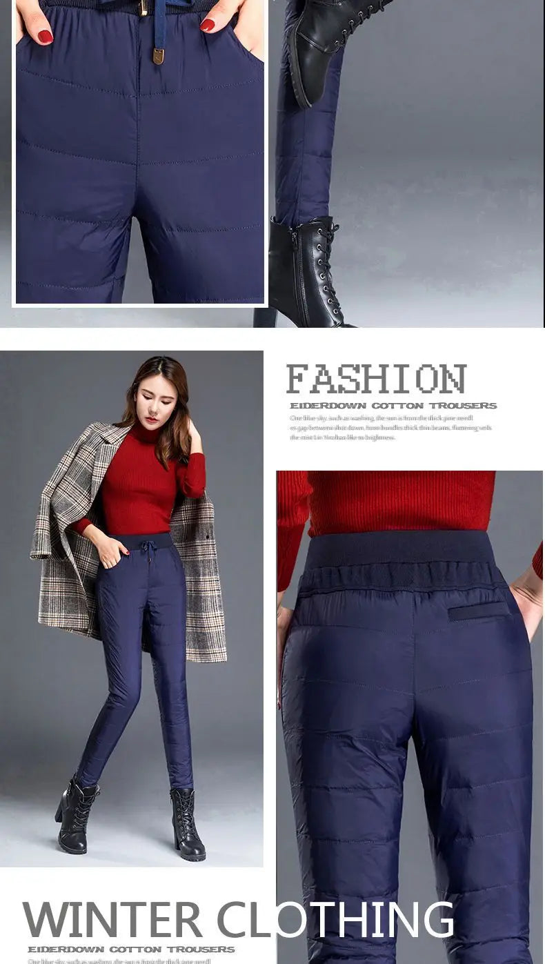 Winter Warm Windproof Pencil Pants Women Casual Oversize 4xl Slim Cotton Padded Lined Sweatpants High Waist 90cm Black Leggings