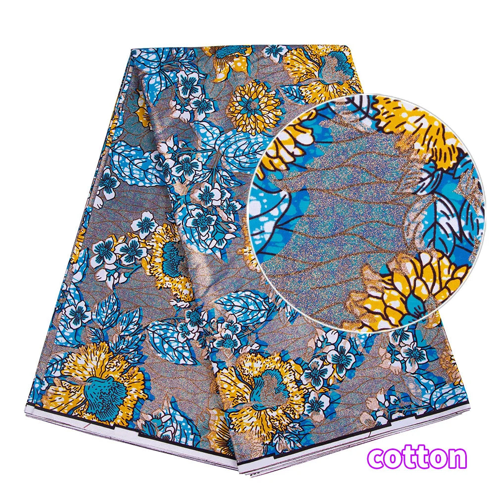 African Wax Print Fabric – 100% Cotton Ankara with Gold Foil Shimmer, 6 Yards/Roll, for Dresses, Headwraps & Fashion Garments