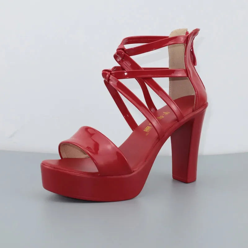 10cm Small Size 32-43 Elegant Bandage High Heels Gladiator Sandals Summer 2024 Silver Red Wedding Shoes Platform Office Model