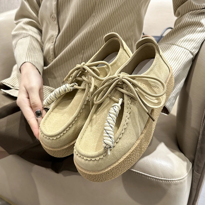 AIYUQI Genuine Leather Women's Shoes 2025 New Flat Non-slip  Derby Female Shoes Large size Lace-up Loafers For Women