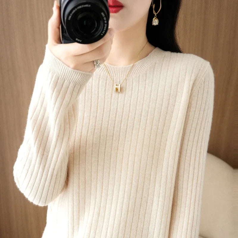 2026 Women Sweaters Autumn Winter Long Sleeve Pullovers O-neck Stripe Warm Pullover Korean Fashion Bottoming Shirts Loose Jumper