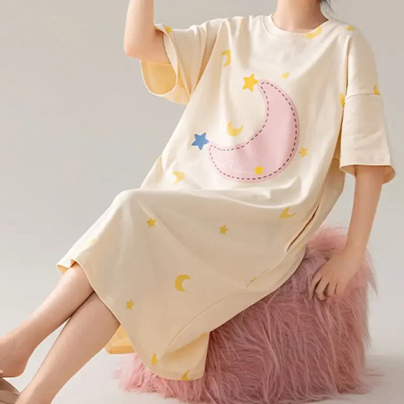 100% COTTON! M-4XL Plus Size Summer Women Nightgown Brand New Anti-bacterial HQ Nightdress Short Sleeves Sleepshirt Casual Dress