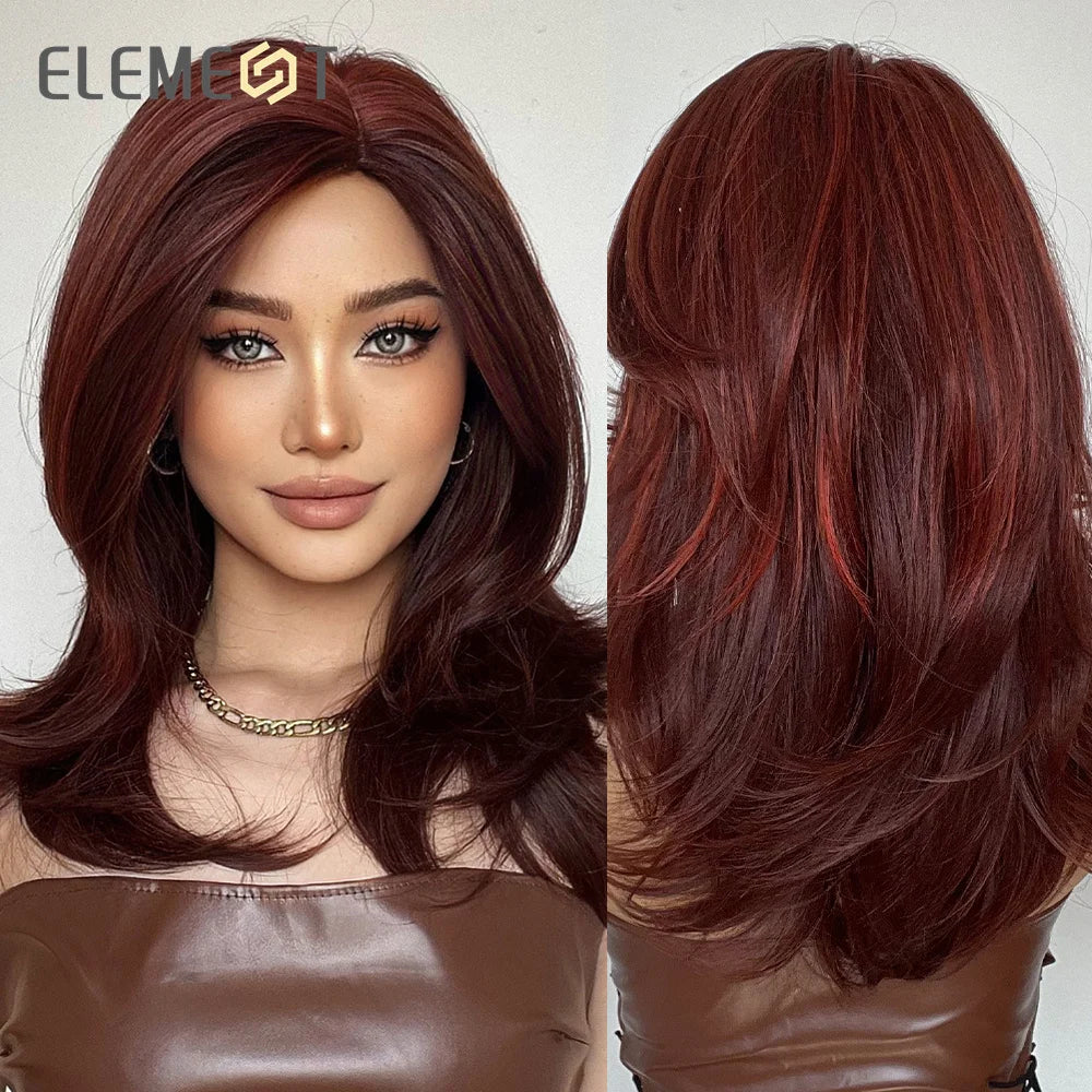 ELEMENT Synthetic Wig Medium Wavy Hair Ombre Brown Blonde Wigs for Women Daily Party Cool Heat Resistant Breathable Headband