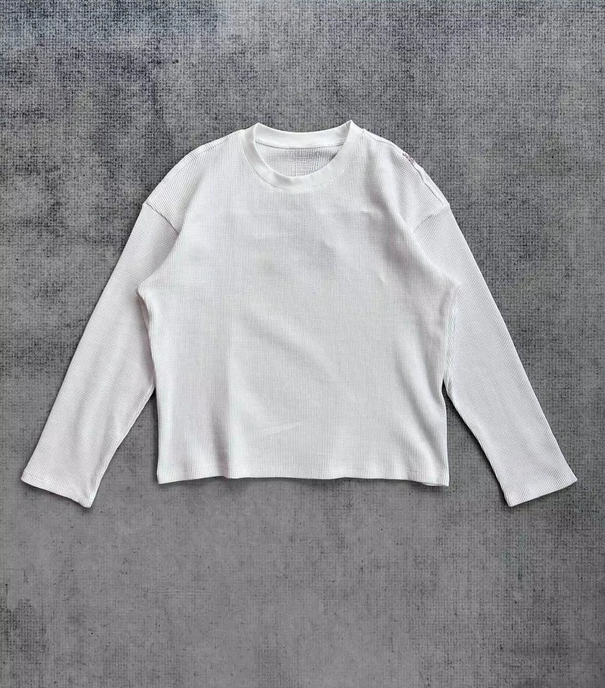 Deeptown White Cherry Blossom Embroidery Man Women T-Shirts Long Sleeve Oversized Waffle Tees Basic Harajuku Casual Streetwear