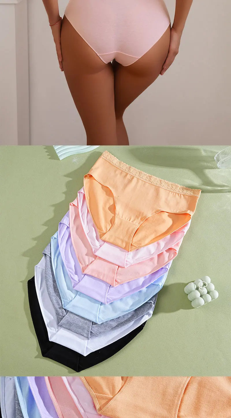 FINETOO 5PCS/Set Women Cotton Panties Sexy Low Waist Briefs Lace Cotton Female Comfortable Underwear Solid Color Soft Lingerie