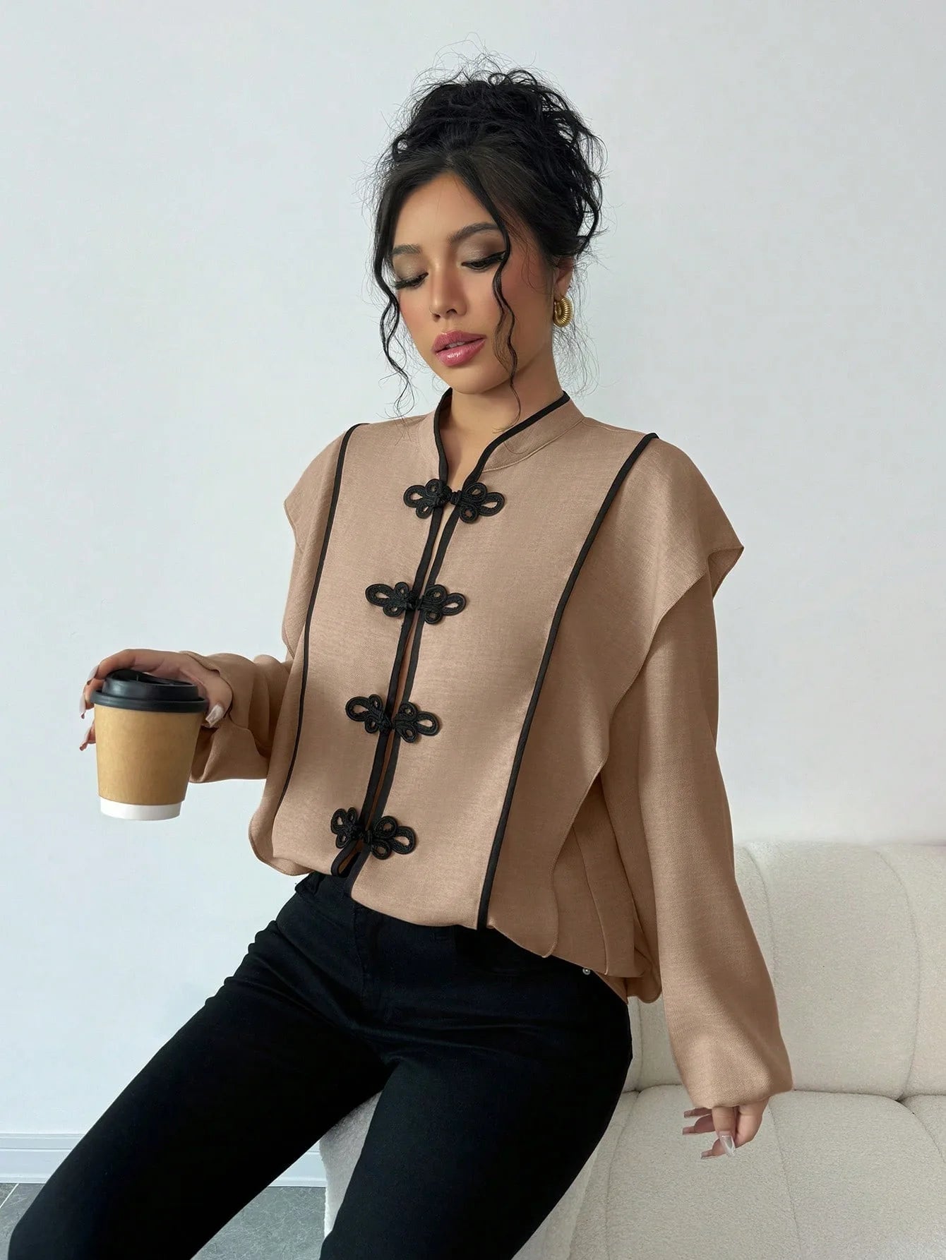 fashion Europe America Features Chinese Knot Design Long-sleeved Ethnic Style Which Casual The New Cross-border Women Shirt