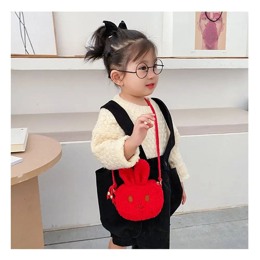 Cute Little Rabbit Kids Plush Drawstring Bag Casual Children Baby Shoulder Bag Sling Bag For Toddler Preschool Kids Gift