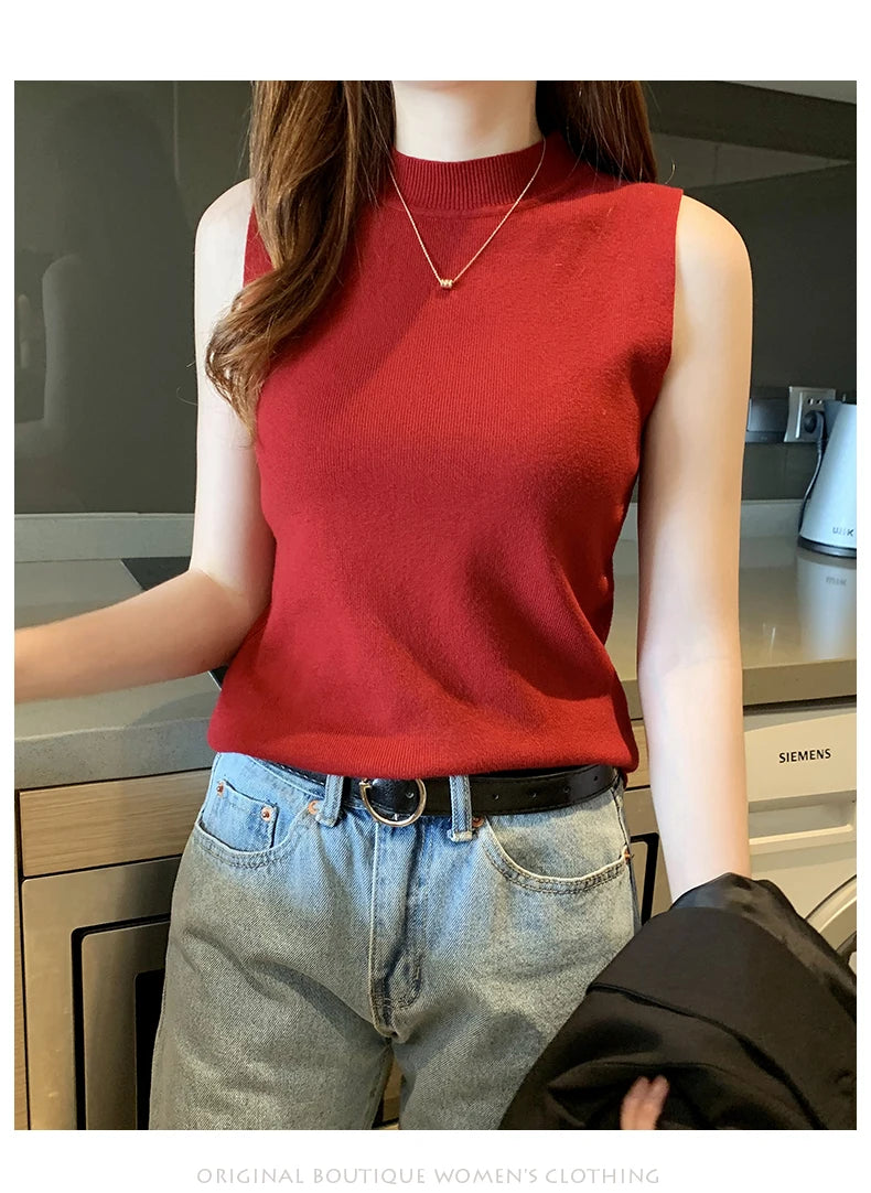 AOSSVIAO 2026 Summer Versatile Knit Sleeveless Tops Women Basic Solid Tank Tops Casual O-neck Slim Thin Tees Female Tops Vest