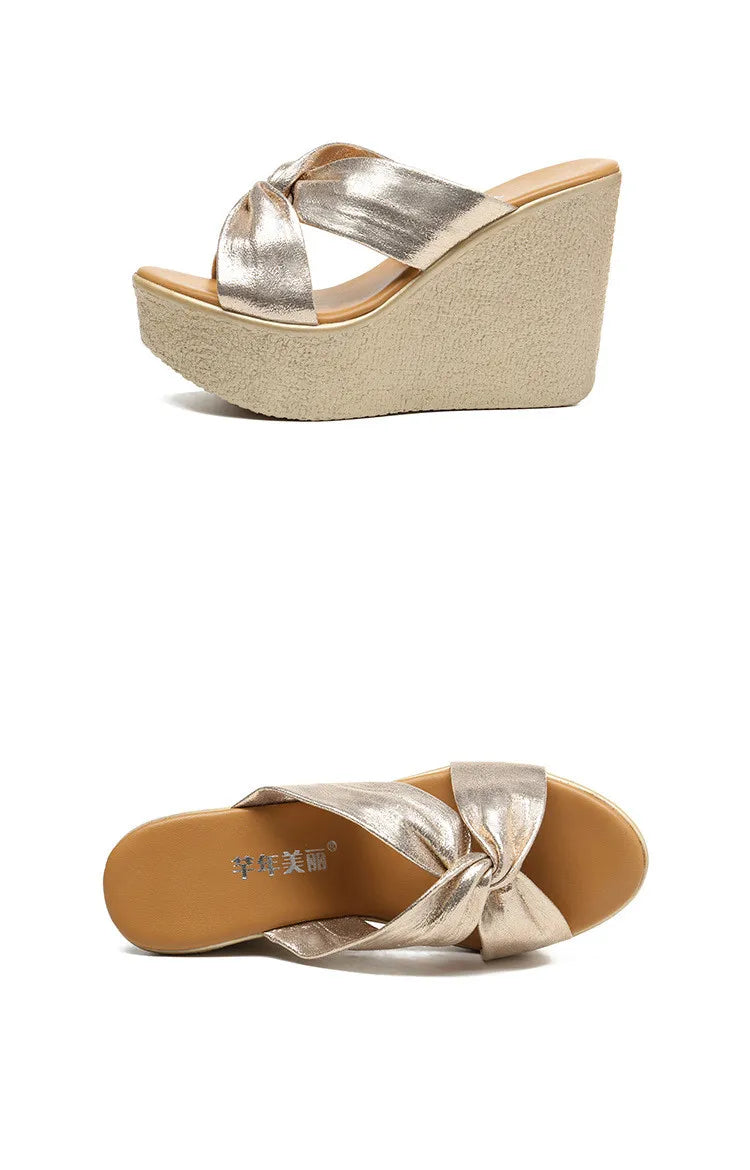High quality summer wedge sandals for women 8cm 11cm high heel new 2024 size 32 33 43 platform open toe elegant shoe black gold