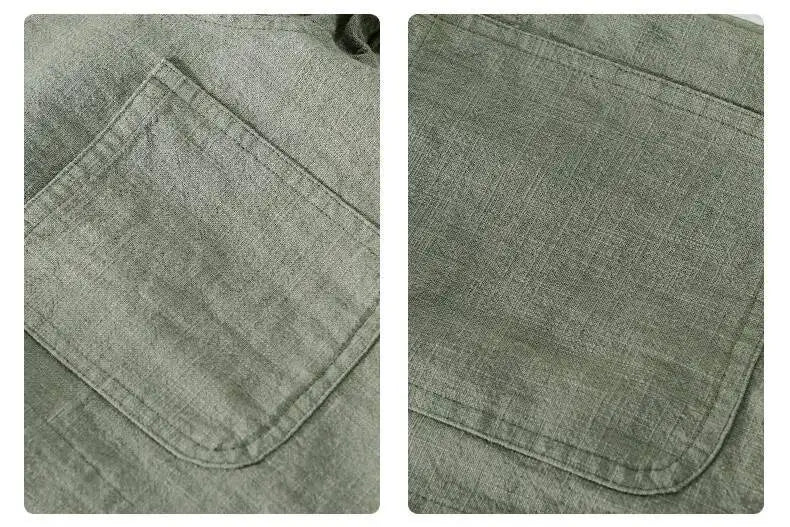 Autumn Retro Tooling Linen Jacket For Men Japanese Styles Sold Color Simple Versatile Multi-pocket Male Thin Jackets and Coats